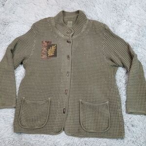 Focus Sweater Womens L Green Cardigan Autumn‎ Granny Button Up Cozy Waffle Knit